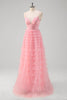 Load image into Gallery viewer, Pink A Line Spaghetti Straps Tulle Tiered Long Prom Dress