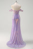 Load image into Gallery viewer, Sparkly Light Purple Mermaid Off The Shoulder Sequin Prom Dress with Slit