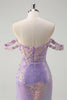 Load image into Gallery viewer, Sparkly Light Purple Mermaid Off The Shoulder Sequin Prom Dress with Slit