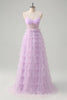 Load image into Gallery viewer, Light Purple A-Line Tiered Corset Sheer Long Prom Dress with Ruffles