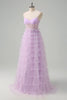 Load image into Gallery viewer, Light Purple A-Line Tiered Corset Sheer Long Prom Dress with Ruffles