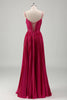 Load image into Gallery viewer, Fuchsia A Line Spaghetti Straps Corset Pleated Prom Dress with Lace Up Back