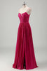 Load image into Gallery viewer, Fuchsia A Line Spaghetti Straps Corset Pleated Prom Dress with Lace Up Back