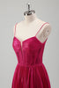 Load image into Gallery viewer, Fuchsia A Line Spaghetti Straps Corset Pleated Prom Dress with Lace Up Back