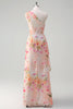 Load image into Gallery viewer, Peach Floral One Shoulder Sleeveless Print Long Prom Dress