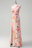 Load image into Gallery viewer, Peach Floral One Shoulder Sleeveless Print Long Prom Dress