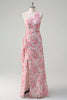 Load image into Gallery viewer, Pink Floral One Shoulder Long Prom Dress With Slit