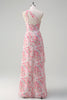 Load image into Gallery viewer, Pink Floral One Shoulder Long Prom Dress With Slit