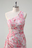 Load image into Gallery viewer, Pink Floral One Shoulder Long Prom Dress With Slit