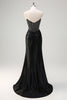 Load image into Gallery viewer, Black Mermaid Strapless Ruched Satin Corset Long Prom Dress with Beading