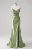 Load image into Gallery viewer, Mermaid Green Corset Spaghetti Straps Pleated Prom Dress