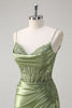 Load image into Gallery viewer, Green Mermaid Spaghetti Straps Pleated Corset Prom Dress