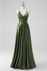 Load image into Gallery viewer, Olive A-Line Spaghetti Straps Ruched Long Satin Bridesmaid Dress