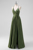 Load image into Gallery viewer, Olive A-Line Spaghetti Straps Ruched Long Satin Bridesmaid Dress