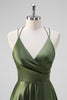 Load image into Gallery viewer, Olive A-Line Spaghetti Straps Ruched Long Satin Bridesmaid Dress