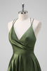 Load image into Gallery viewer, Olive A-Line Spaghetti Straps Ruched Long Satin Bridesmaid Dress