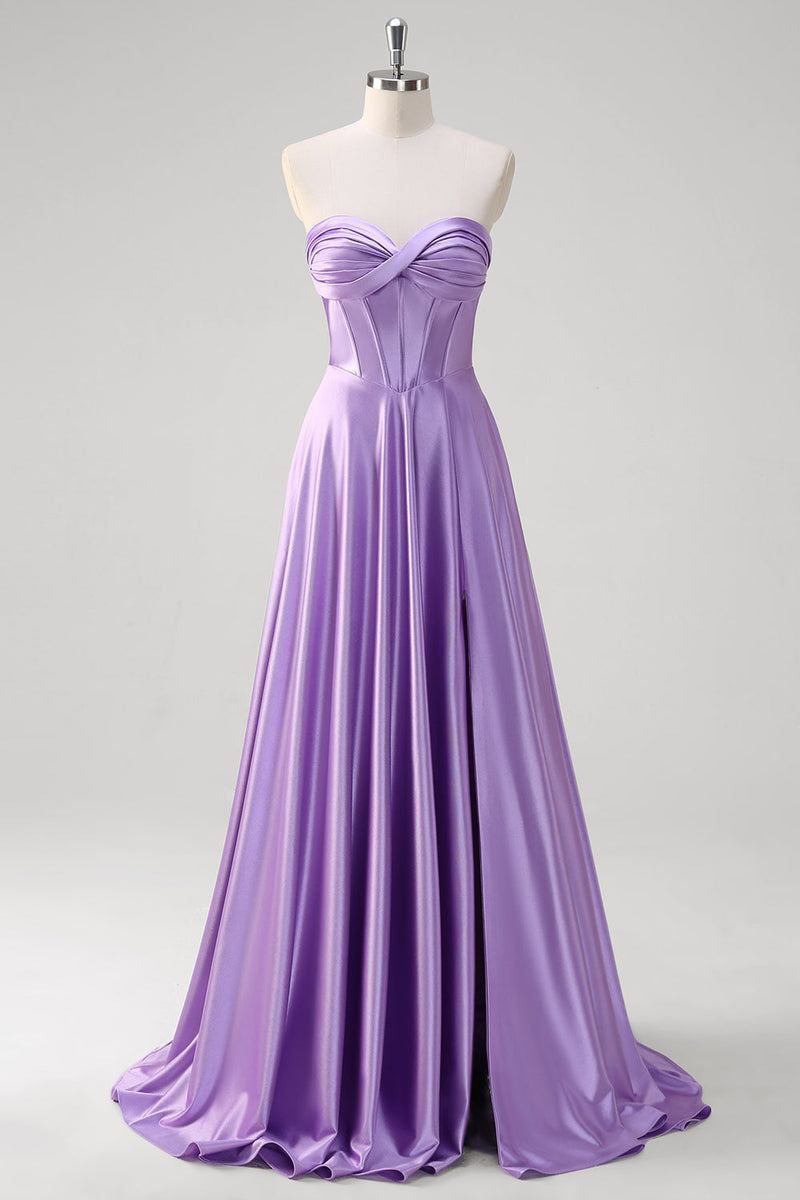 Load image into Gallery viewer, Purple A Line Sweetheart Corset Long Prom Dress