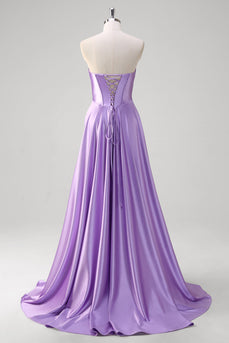 Purple A Line Sweetheart Corset Long Prom Dress