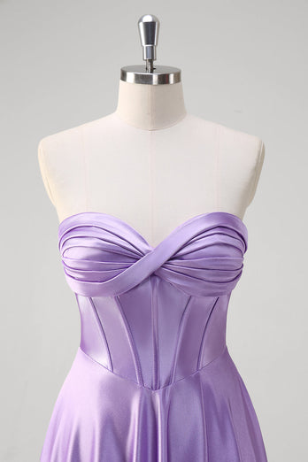 Purple A Line Sweetheart Corset Long Prom Dress