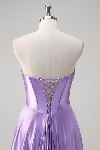 Purple A Line Sweetheart Corset Long Prom Dress