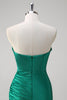 Load image into Gallery viewer, Green Mermaid Strapless Satin Ruched Long Prom Dress with Slit