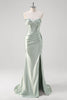 Load image into Gallery viewer, Matcha Mermaid Sweetheart Satin Ruched Long Corset Prom Dress with Slit