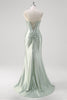 Load image into Gallery viewer, Matcha Mermaid Sweetheart Satin Ruched Long Corset Prom Dress with Slit