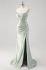 Load image into Gallery viewer, Matcha Mermaid Sweetheart Satin Ruched Long Corset Prom Dress with Slit