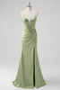 Load image into Gallery viewer, Green Mermaid Spaghetti Straps Corset Long Beaded Prom Dress With Slit