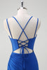 Load image into Gallery viewer, Royal Blue Mermaid Spaghetti Straps Corset Long Prom Dress With Slit