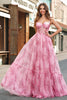 Load image into Gallery viewer, Blush Floral A Line Spaghetti Straps Pleated Corset Prom Dress