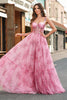 Load image into Gallery viewer, Blush Floral A Line Spaghetti Straps Pleated Corset Prom Dress