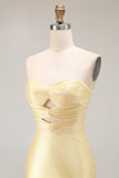 Yellow Mermaid Strapless Beaded Cut-Out Long Prom Dress With Slit