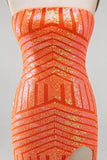 Sparkly Orange Sequins Mermaid Strapless Long Prom Dress with Slit