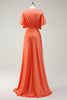 Load image into Gallery viewer, Sunset A Line V-Neck Satin Bridesmaid Dress with Short Sleeves