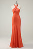 Load image into Gallery viewer, Orange Mermaid Cross Halter Open Back Long Bridesmaid Dress