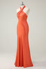 Load image into Gallery viewer, Orange Mermaid Cross Halter Open Back Long Bridesmaid Dress