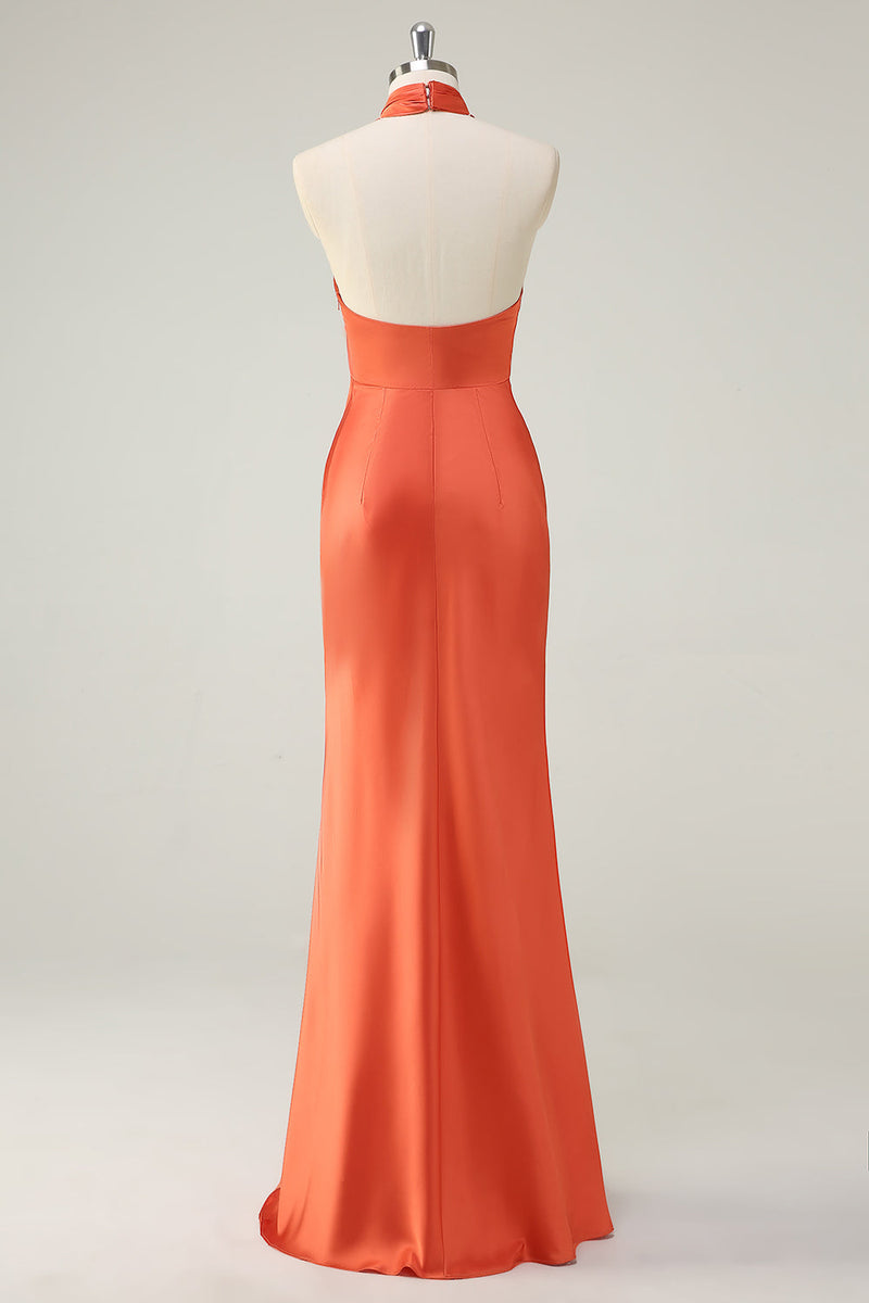 Load image into Gallery viewer, Orange Mermaid Cross Halter Open Back Long Bridesmaid Dress