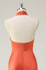 Load image into Gallery viewer, Orange Mermaid Cross Halter Open Back Long Bridesmaid Dress