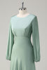 Load image into Gallery viewer, A Line Round Neck Long Sleeves Sage Bridesmaid Dress