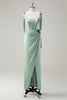 Load image into Gallery viewer, Sparkly Sage Sheath Bow Tie Straps Corset Long Bridesmaid Dress with Slit