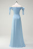 Load image into Gallery viewer, Sky Blue A Line Off The Shoulder Long Bridesmaid Dress