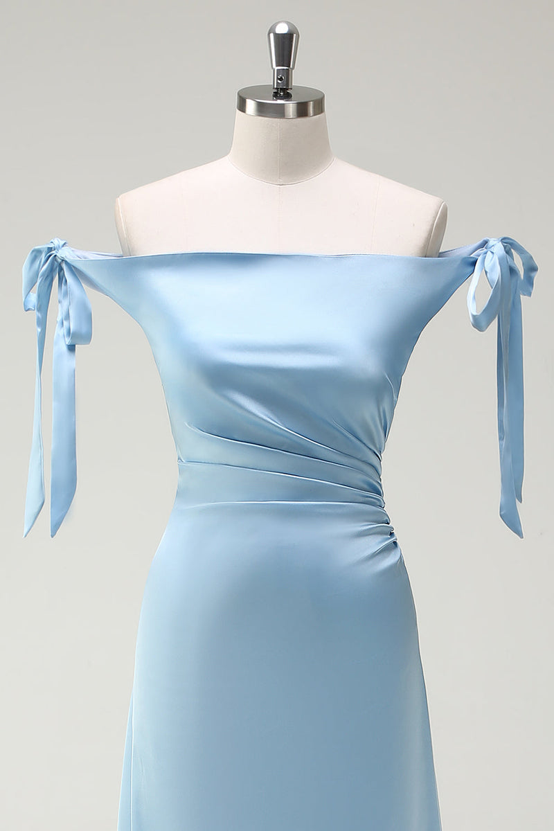 Load image into Gallery viewer, Sky Blue A Line Off The Shoulder Long Bridesmaid Dress