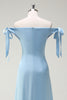 Load image into Gallery viewer, Sky Blue A Line Off The Shoulder Long Bridesmaid Dress