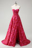 Load image into Gallery viewer, Fuchsia Floral Jacquard Sweetheart Princess Long Corset Prom Dress with Slit