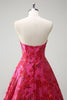 Load image into Gallery viewer, Fuchsia Floral Jacquard Sweetheart Princess Long Corset Prom Dress with Slit