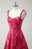 Load image into Gallery viewer, Fuchsia A-Line Spaghetti Straps Floral Jacquard Long Prom Dress with Slit