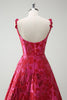 Load image into Gallery viewer, Fuchsia A-Line Spaghetti Straps Floral Jacquard Long Prom Dress with Slit