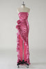 Load image into Gallery viewer, Sparkly Fuchsia Metallic Strapless Prom Dress with Slit