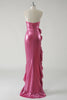 Load image into Gallery viewer, Sparkly Fuchsia Metallic Strapless Prom Dress with Slit